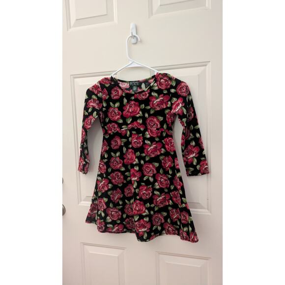 Children's Place Velvet Floral Dress, size 6X/7, Red, Black, Green, Long Sleeve - Picture 1 of 8